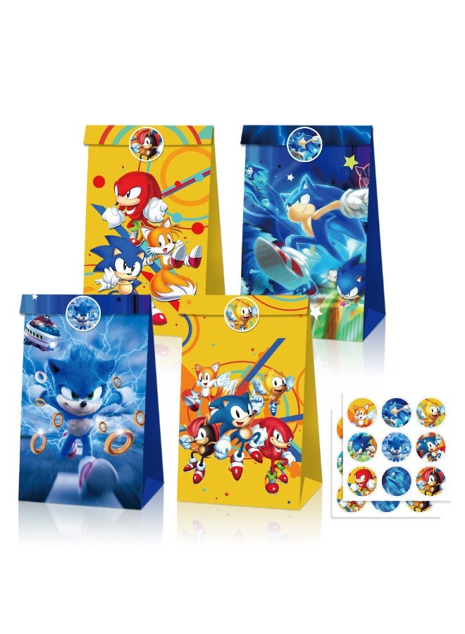ILovhaprty 30pcs Sonic Party Favor Bags with Stickers – 12 Speed Double-Sided Designd Candy Bags + 18 Sonic Round Stickers, Loot Bags for Sonic Birthday Party Supplies, Goodie Bags Gaming Gift Bags for Kids - Image 1